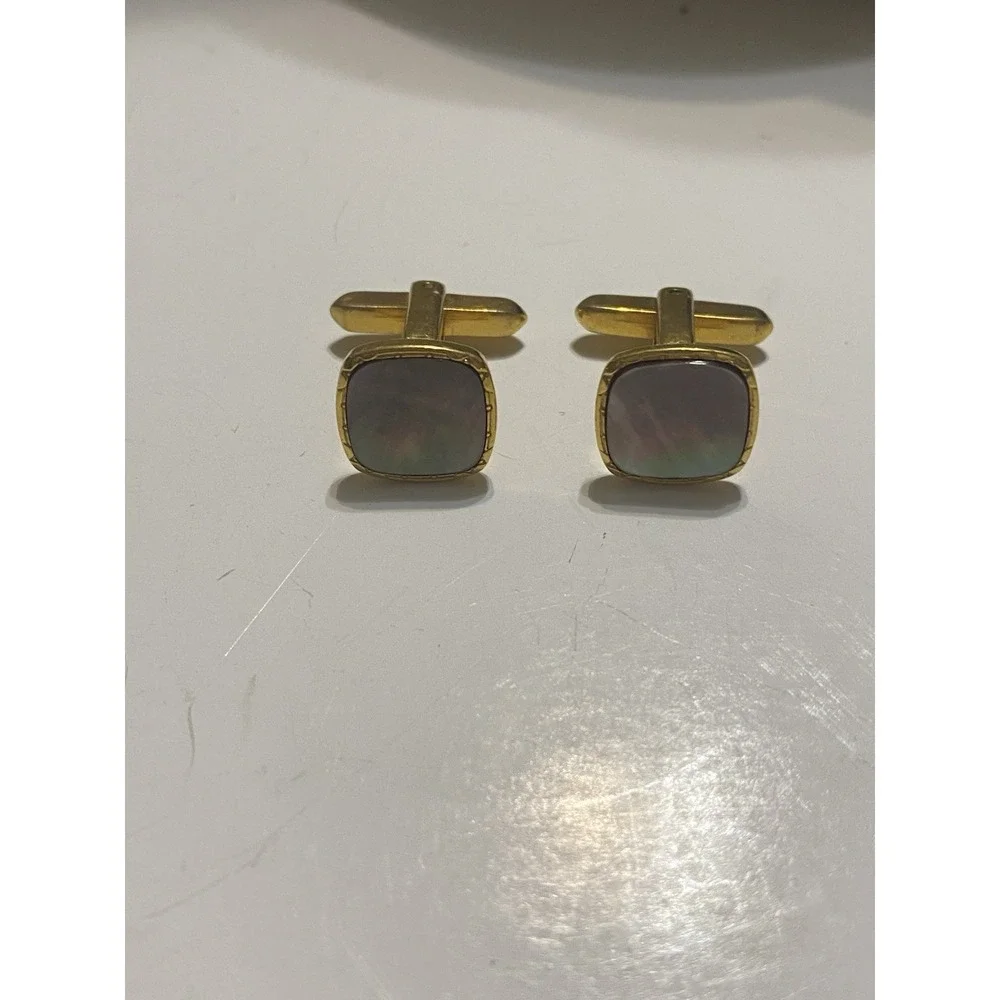 Gray Mother Of Pearl Shell Square Gold Tone Men's Jewelry Cufflinks